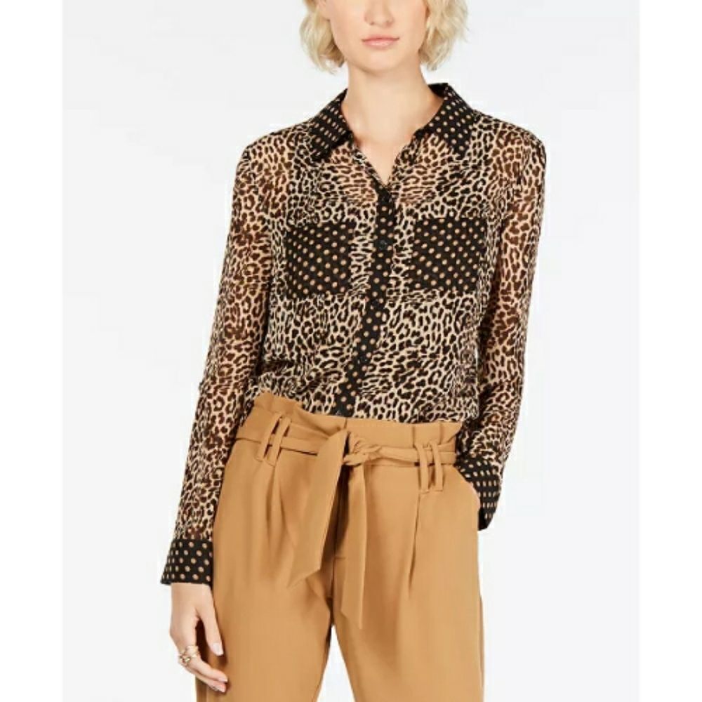 INC Leopard Dot Button-Up Shirt Size XS